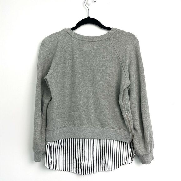 Derek Lam 10 Crosby Crewneck Raglan Sweatshirt With Striped Shirt Hem XS - Picture 6 of 15